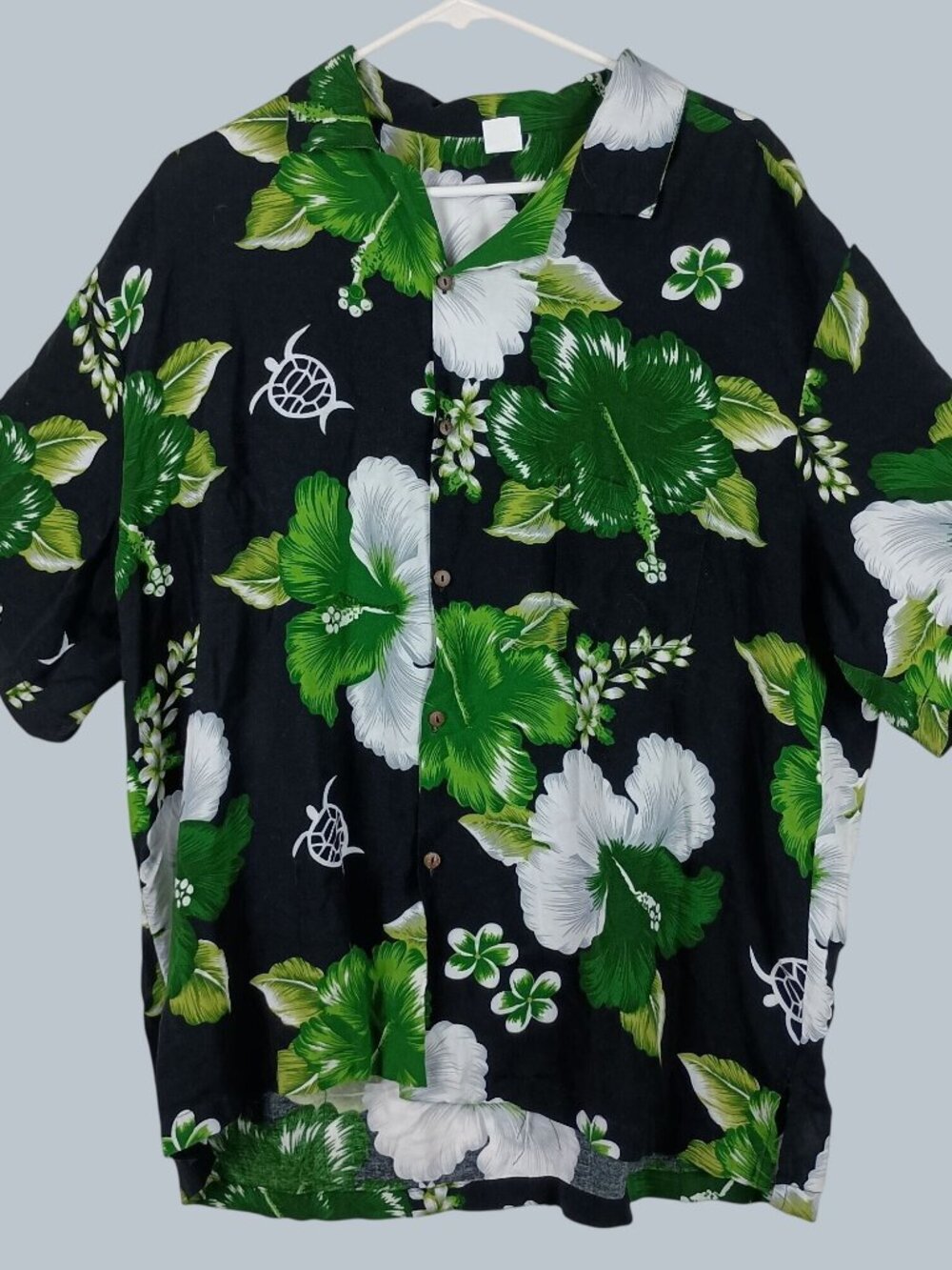 Floral Turtle Hawaiian Shirt XXL Black Green Tropical Boxy Aloha Beach